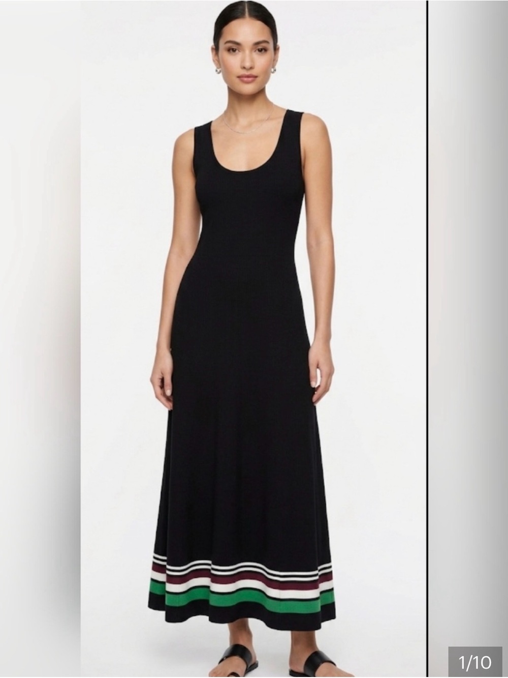 White House Black Market Black Midi Dress with Green Striped Tie
